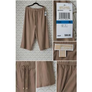 NWT Michael Kors XL Cafe Tan Drawstring Cropped Wide Leg Pants